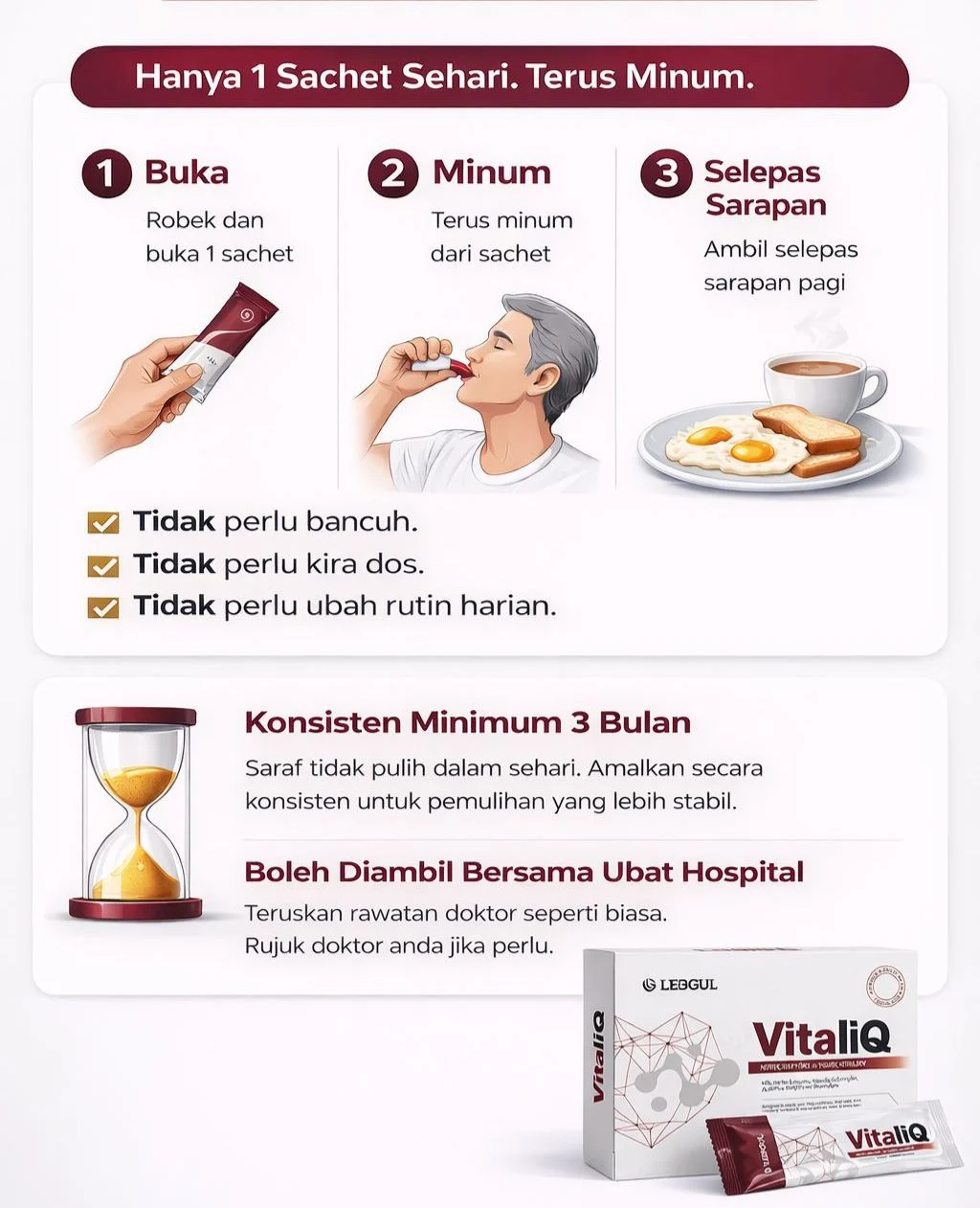 Cara minum VitaliQ - panduan langkah demi langkah